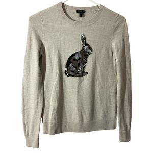 Talbots Sweater Women’s P PETITE Lambswool Blend Rabbit Front